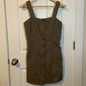 NWT Copper Key brown tweed button down square neckline jumper dress sz M
